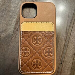 Tory Burch Brown and Tan Phone Case with Card Holder